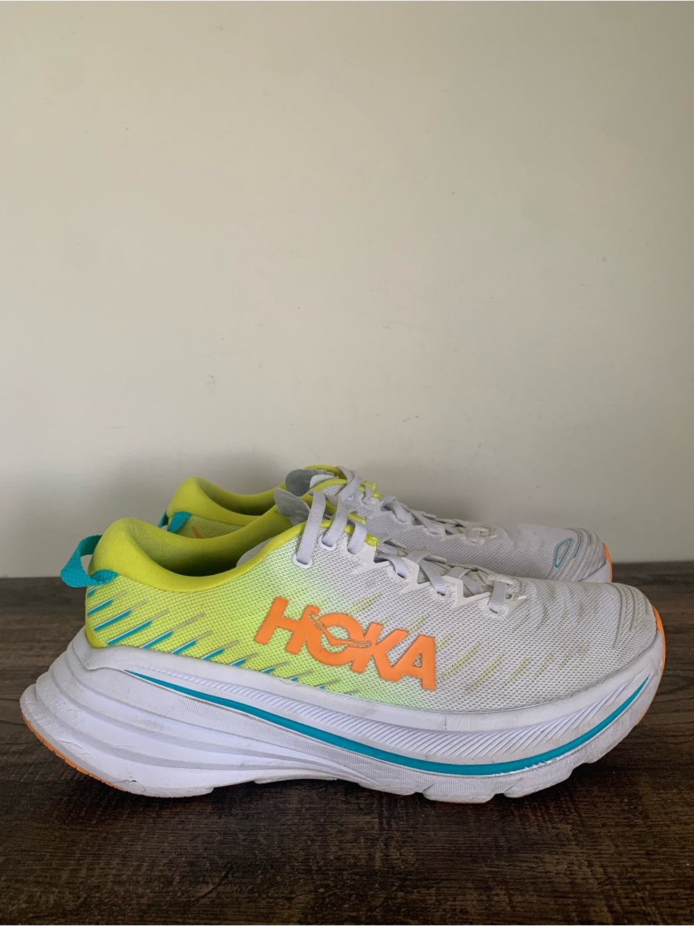 Hoka One Bondi X White Yellow Running Shoes Men's Sz 10.5 B - Picture 5 of 11
